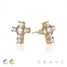 CROSS PAIR OF MICRO PAVED STAINLESS STEEL PIN EARRINGS